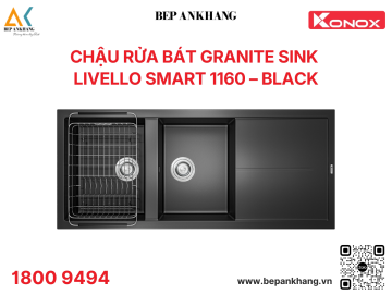 Chậu rửa bát 2 hố Konox Granite Sink Livello Smart 1160 - Black 